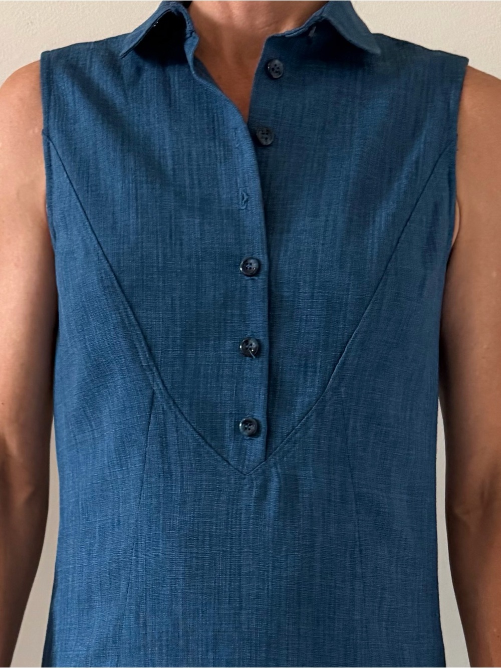 Sleeveless Collared Tank Dress in Deep Teal Blue